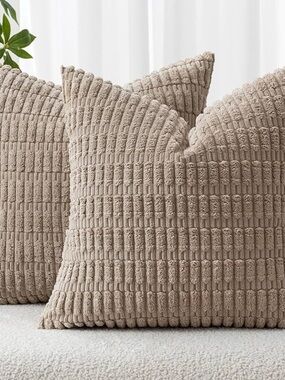 MIULEE Pack of 2 Corduroy Decorative Throw Pillow Covers 18x18 Inch Soft Boho